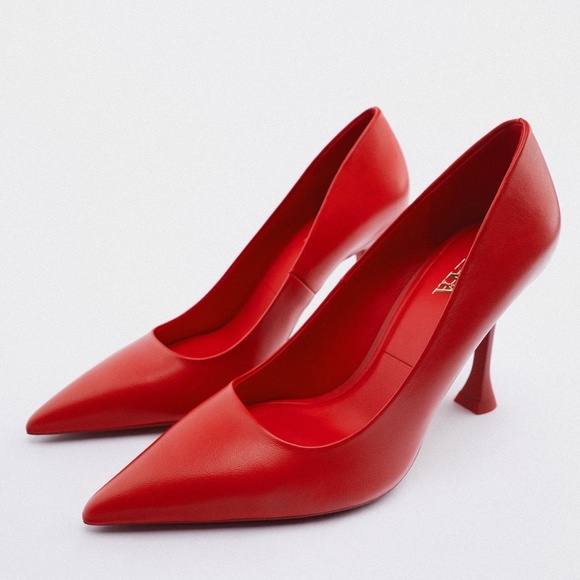 ZARA High Heeled Leather Red Pumps Size US 8 BNWT - Picture 1 of 4